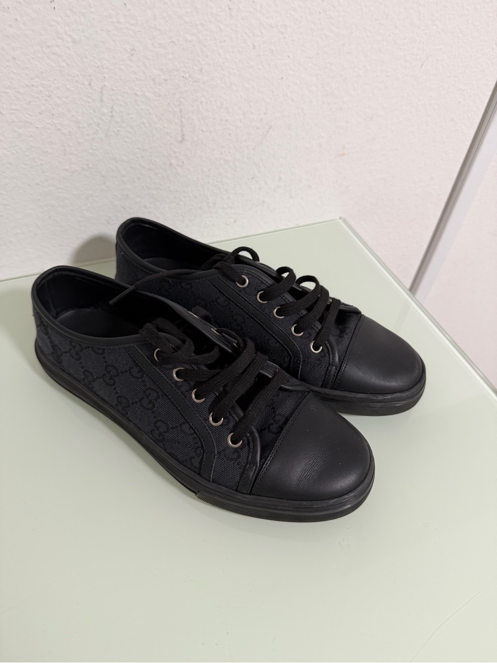 Gucci Black Low-Top GG Canvas & Leather Sneakers